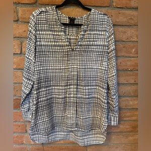Ann Taylor Grid-Print V-Neck Blouse